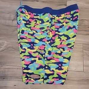 Vineyard Vines Neon Camo Swim Shorts Mens XL Blue Pink Green Pockets Mesh Lined